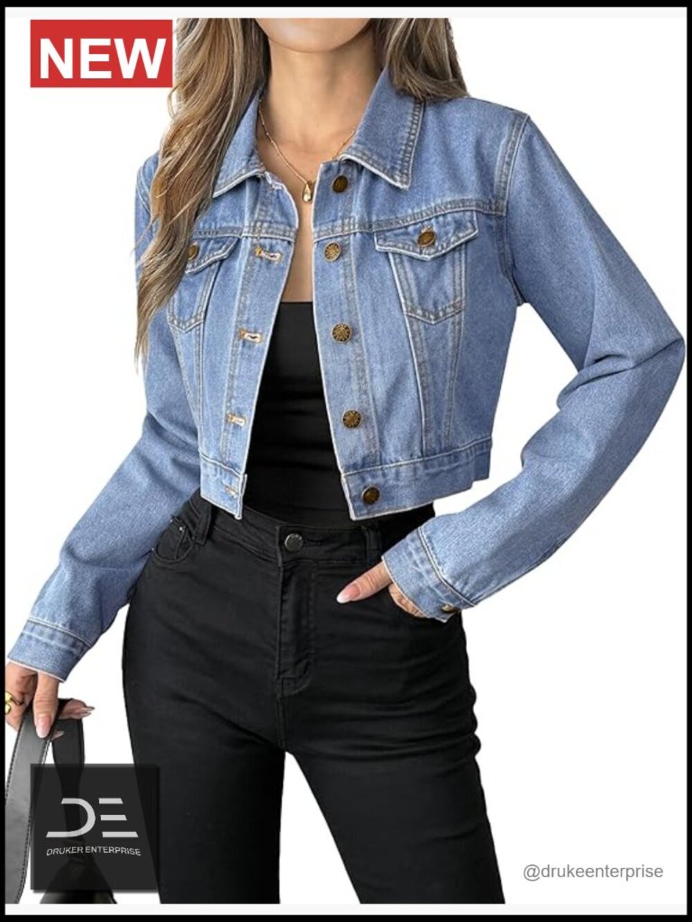 Crop Denim Jean Jacket with Pockets